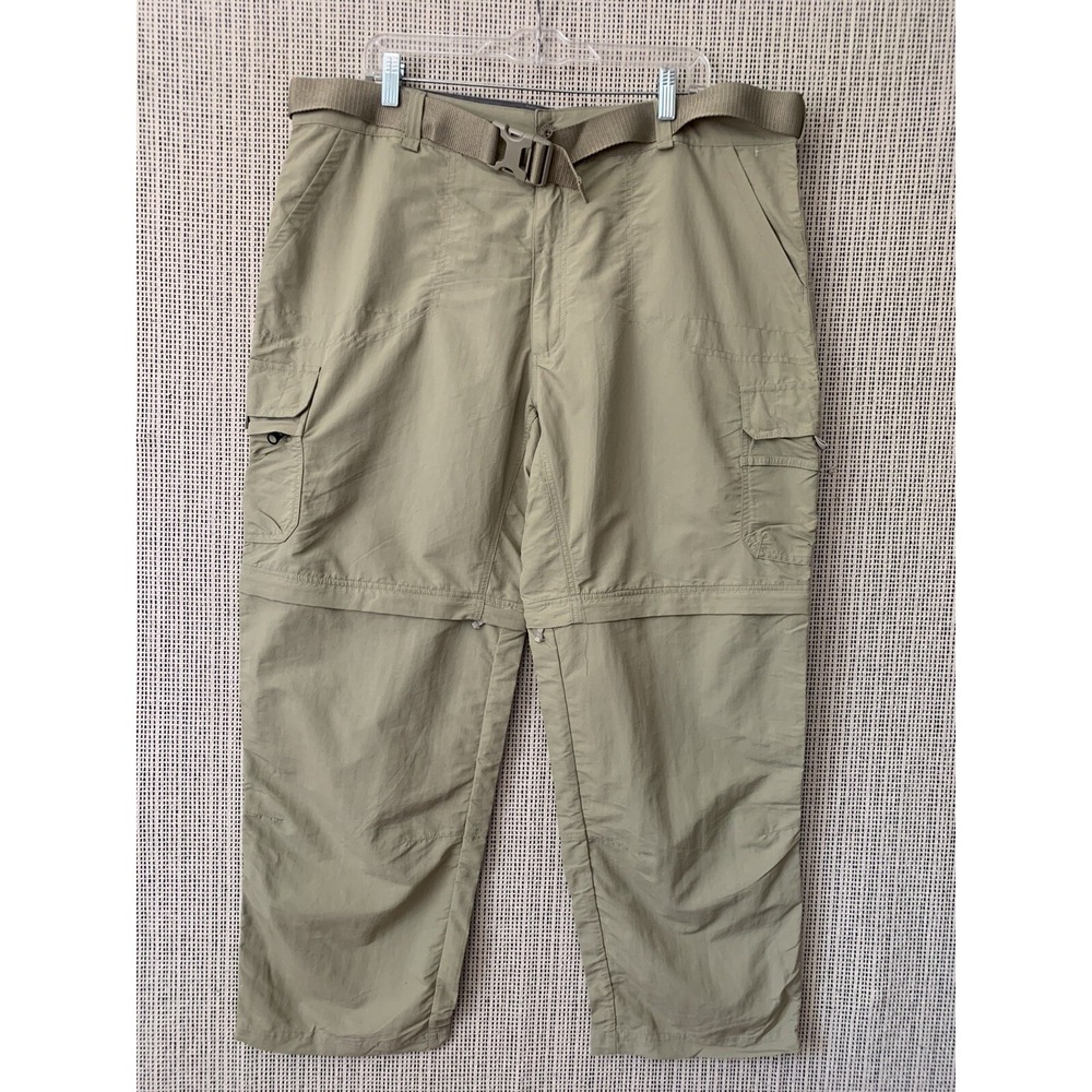 Cabelas Convertible Pants Mens 40 X 30 Cargo Nylon Khaki Hiking Belted